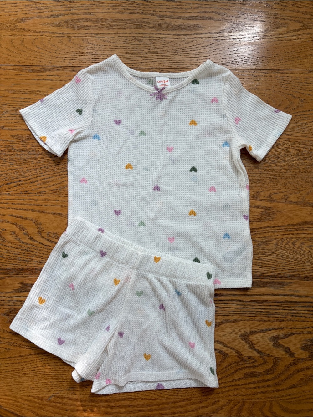 Girls 10 12 Short Sleeved Summer Waffle Knit Pjs Pajamas hearts
